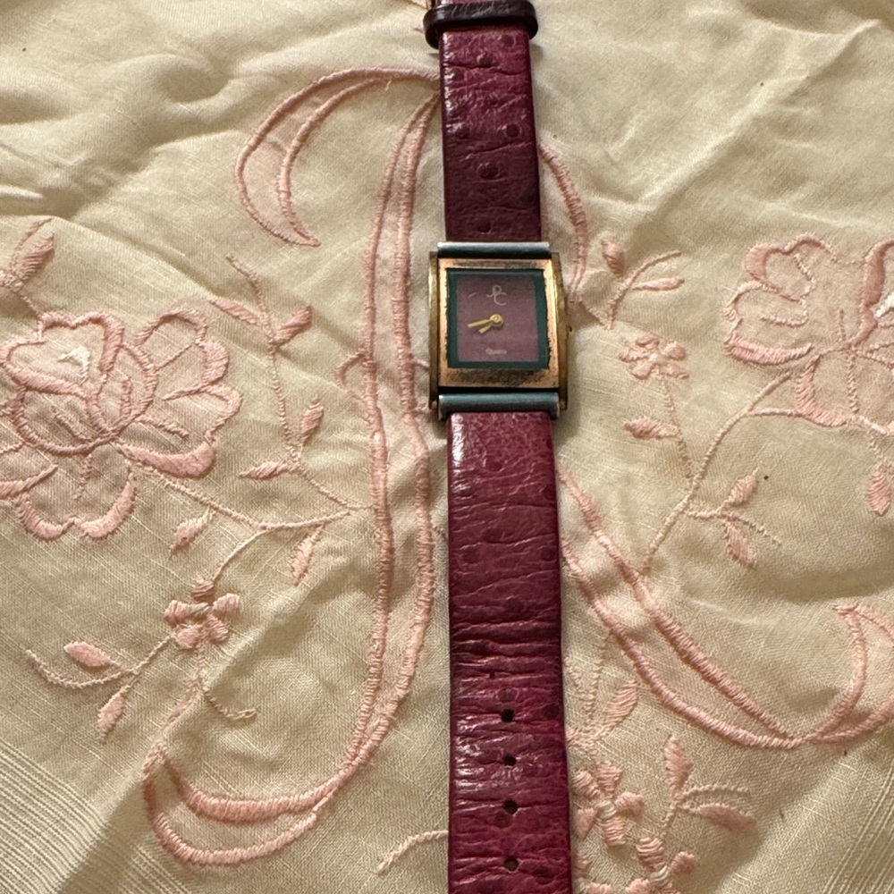 Square Dial Women's Watch with Burgundy Leather Strap
